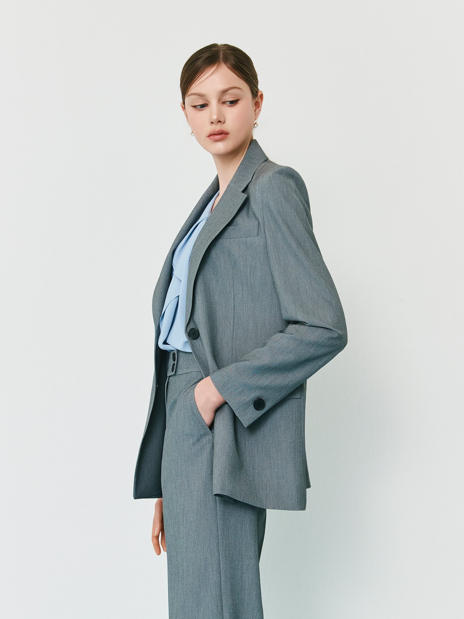 테일러드 싱글 투버튼 재킷 (MELANGE GREY)