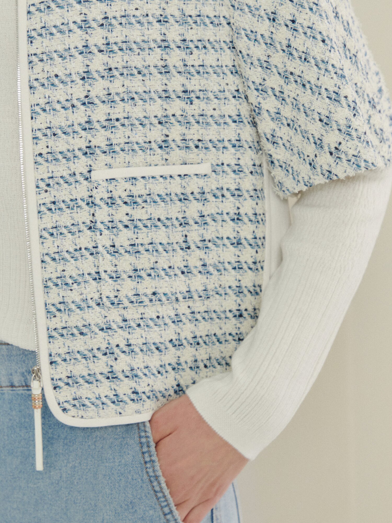 프렌치 트위드 집업 숏 재킷 (LIGHT BLUE)