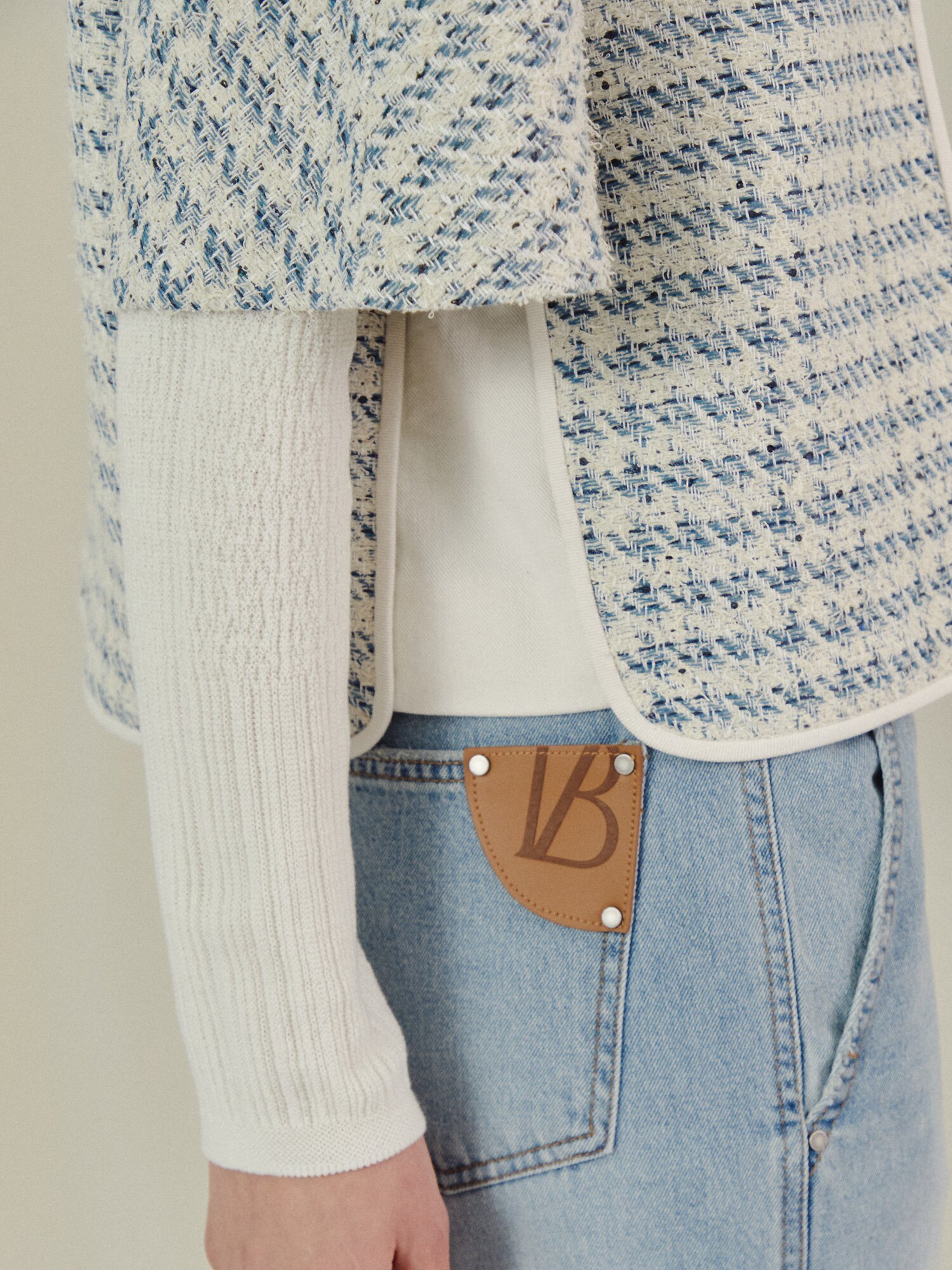 프렌치 트위드 집업 숏 재킷 (LIGHT BLUE)