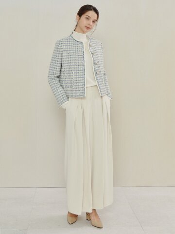 플로우 플리츠 롱 와이드 팬츠 