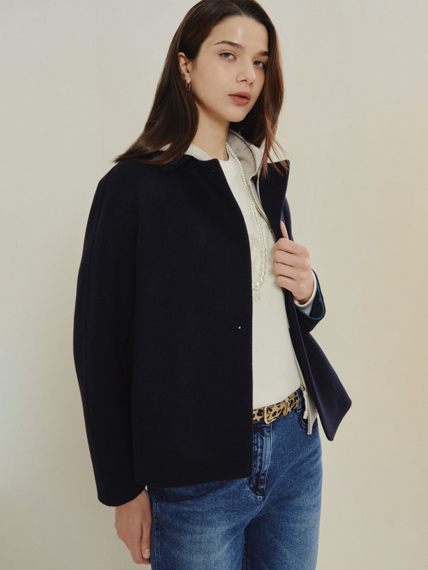 캐시미어 블렌드 클래식 숏 재킷 (NAVY)