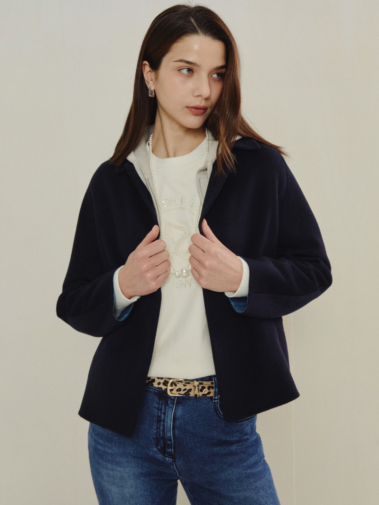캐시미어 블렌드 클래식 숏 재킷 (NAVY)