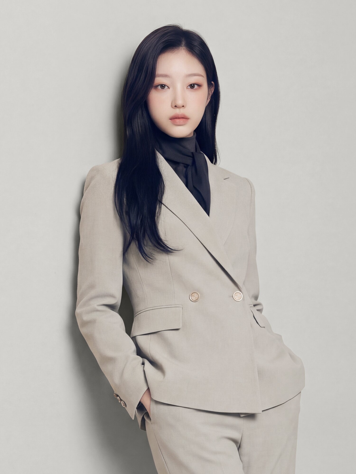 슬림핏 더블 원버튼 재킷 (BEIGE)