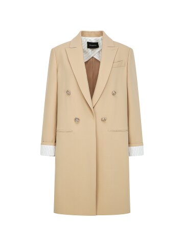 울 피크드 라펠 더블 롱 재킷 