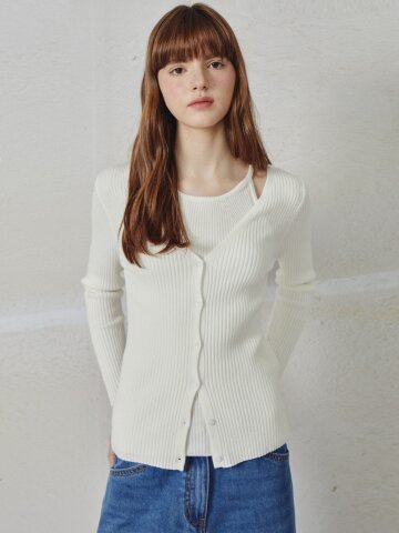 골지 레이어드 니트 카디건 