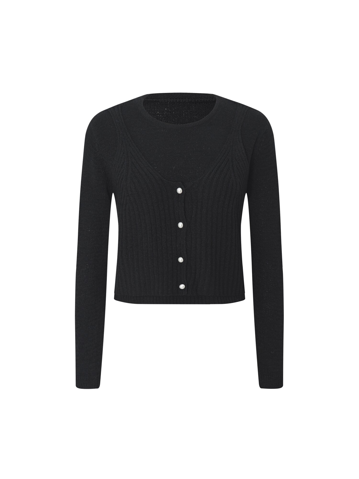 라운드넥 뷔스티에 풀오버 니트 (BLACK)