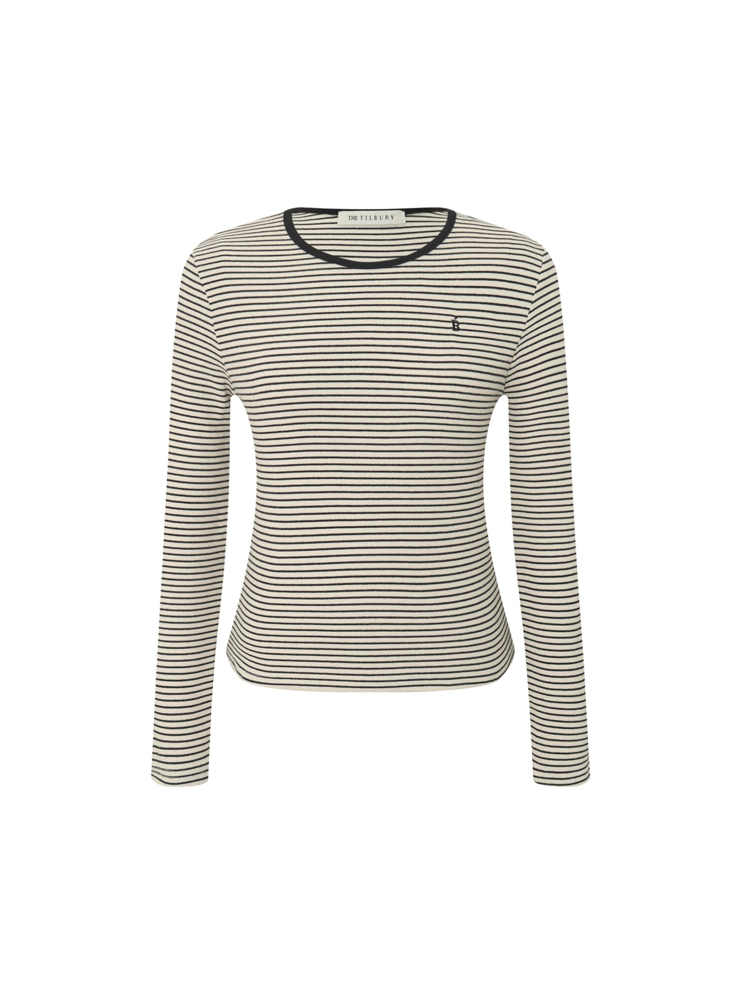 자수 포인트 스트라이프 티셔츠 (IVORY)