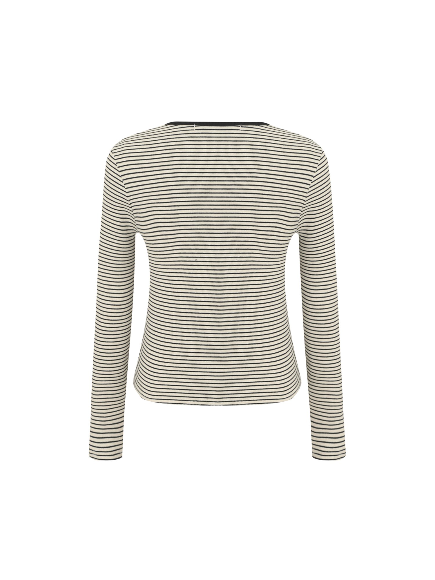 자수 포인트 스트라이프 티셔츠 (IVORY)