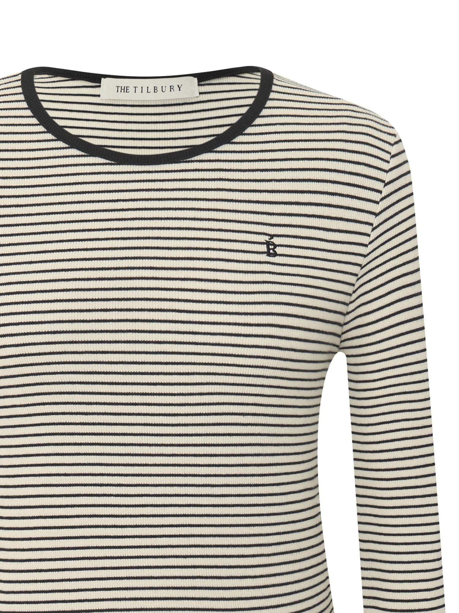 자수 포인트 스트라이프 티셔츠 (IVORY)