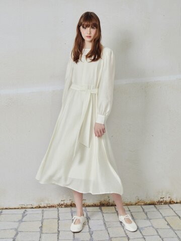 타이 라운드넥 롱 원피스 