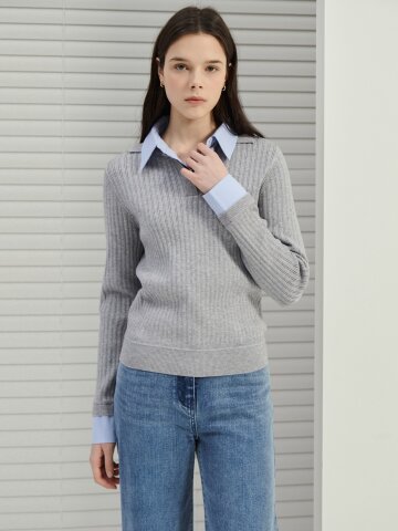 셔츠 레이어 골지 풀오버 니트 