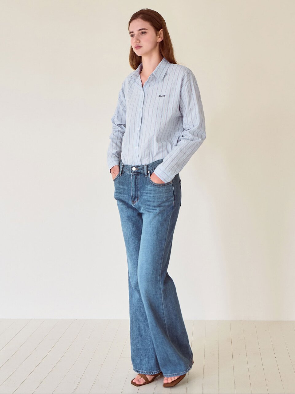 Relaxed boots cut denim - Mid blue