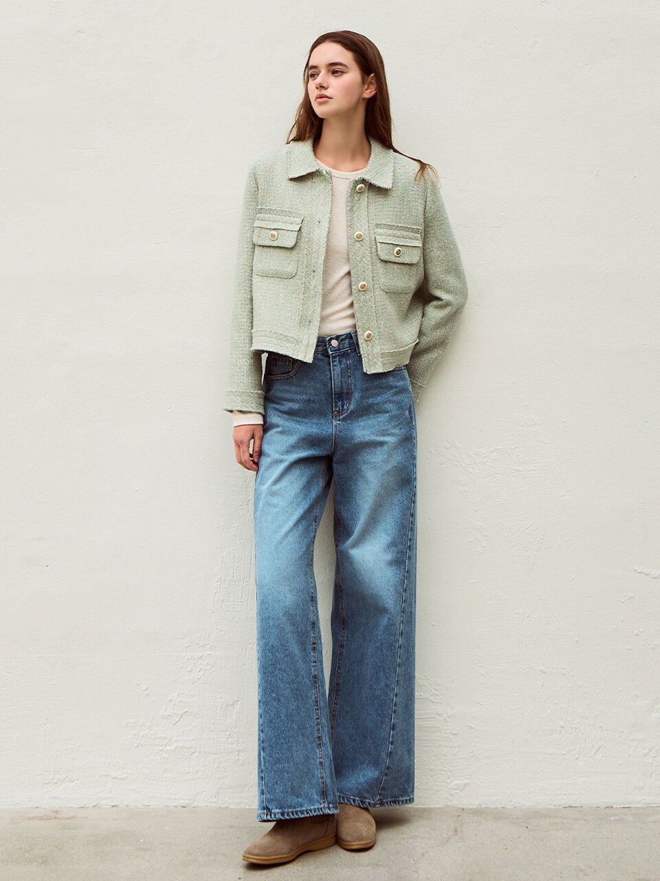 Easy flow denim pants - Mid blue