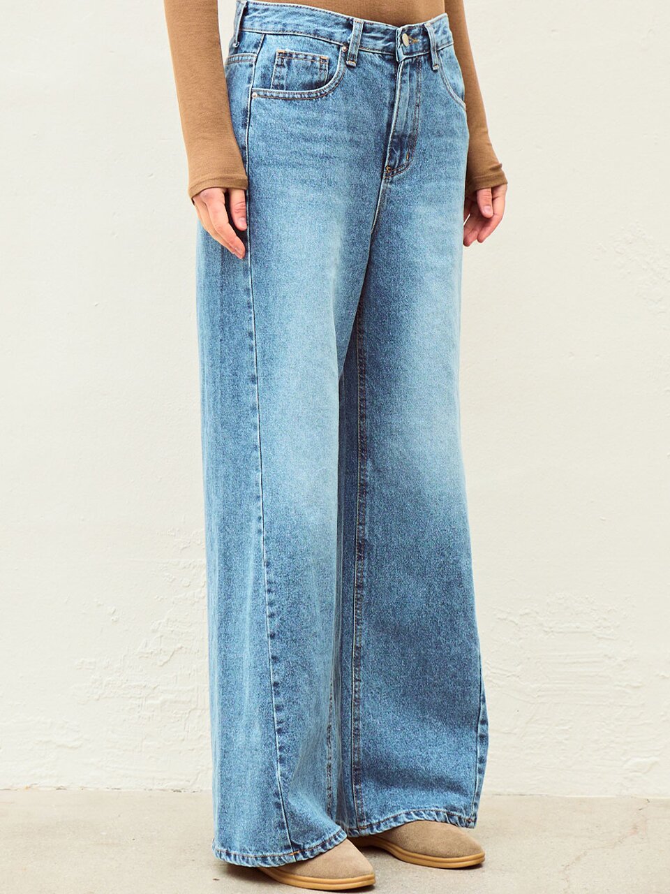 Easy flow denim pants - Mid blue