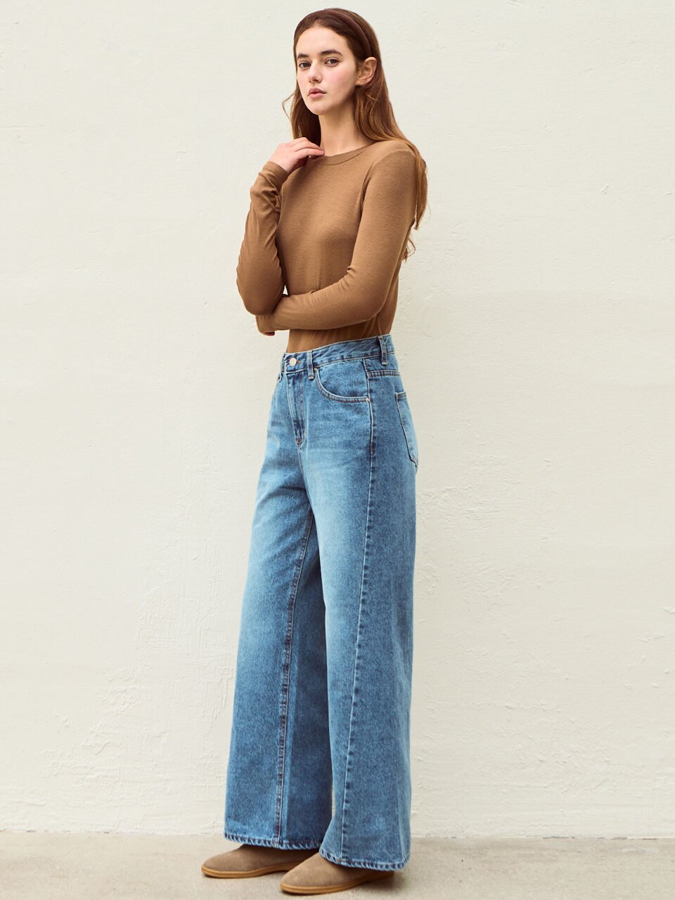 Easy flow denim pants - Mid blue