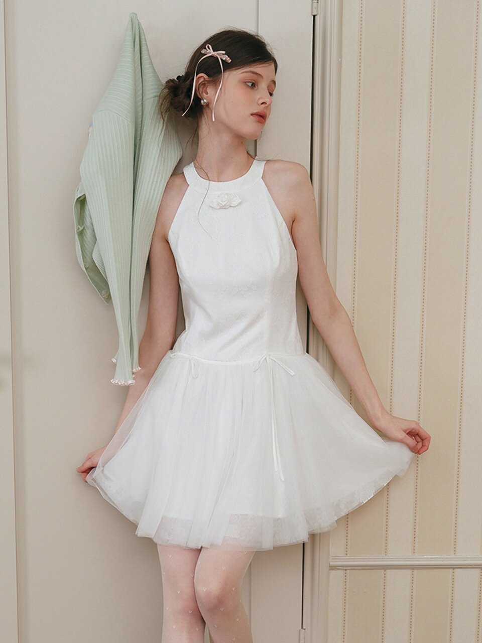 5/21 예약배송_Cest_Mesh layer halter neck dress