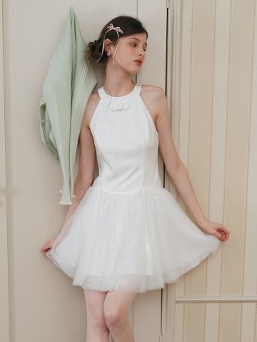 5/22 예약배송_Cest_Mesh layer halter neck dress