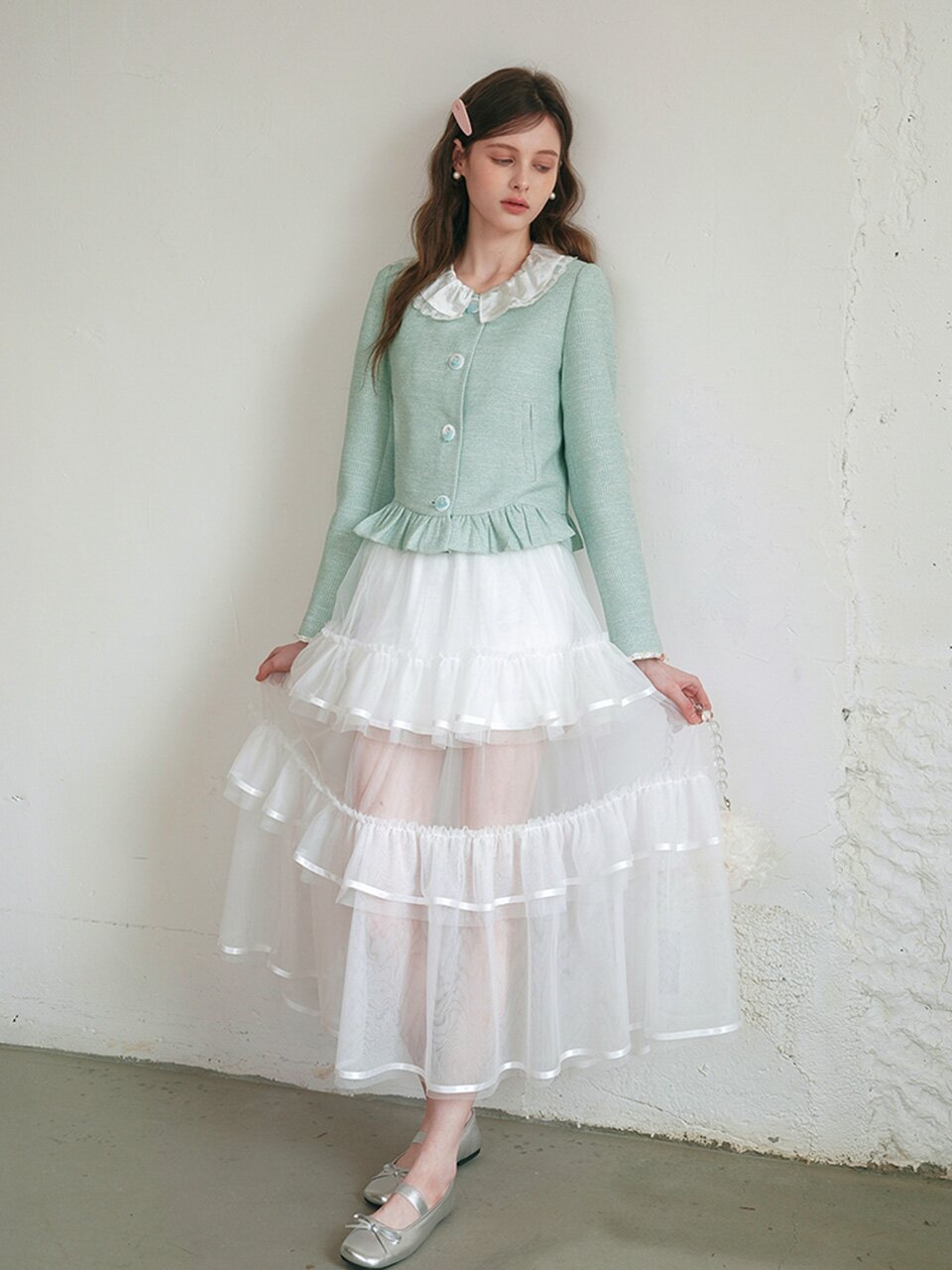 3/19예약배송_Cest_Mesh layer see through skirt