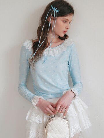 Cest_Heart pattern lace cropped top