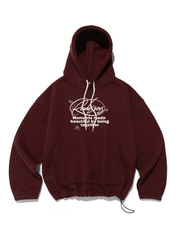 [기모/NO기모] 모먼츠 슬로건 스트링 후드티셔츠 (와인)