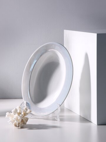 홀로그램 도자기 식기 화이트 오로라 플레이트 오발 타원접시 25.5cm