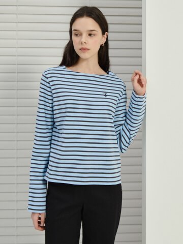 코튼 스트라이프 보트넥 티셔츠 