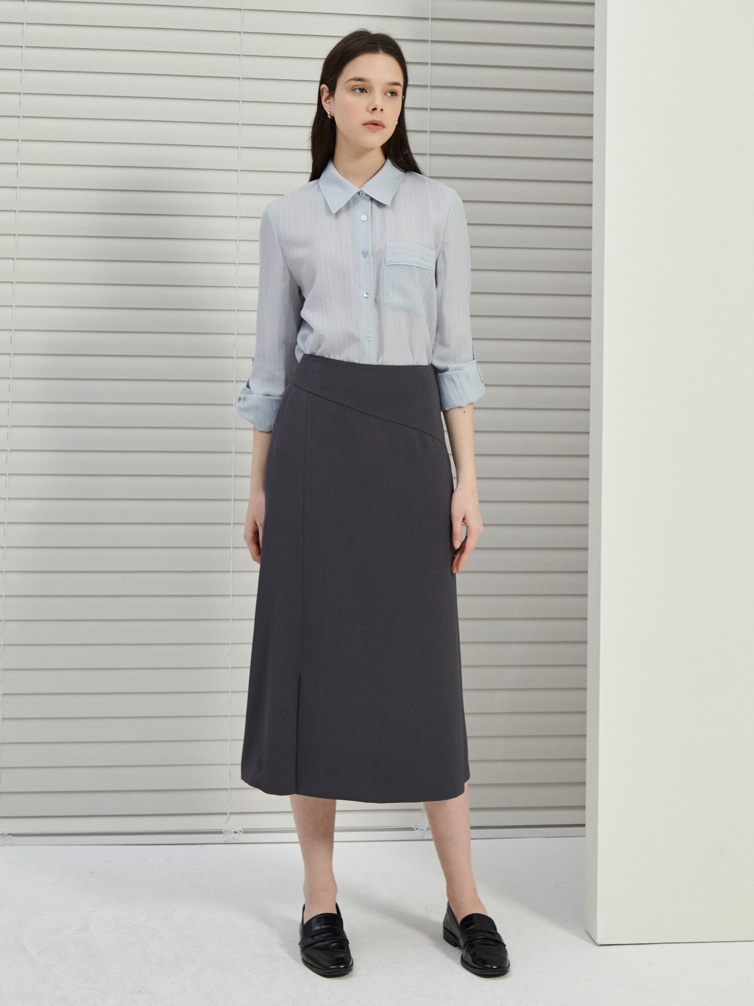 슬릿 포인트 머메이드 스커트 (DARK GREY)