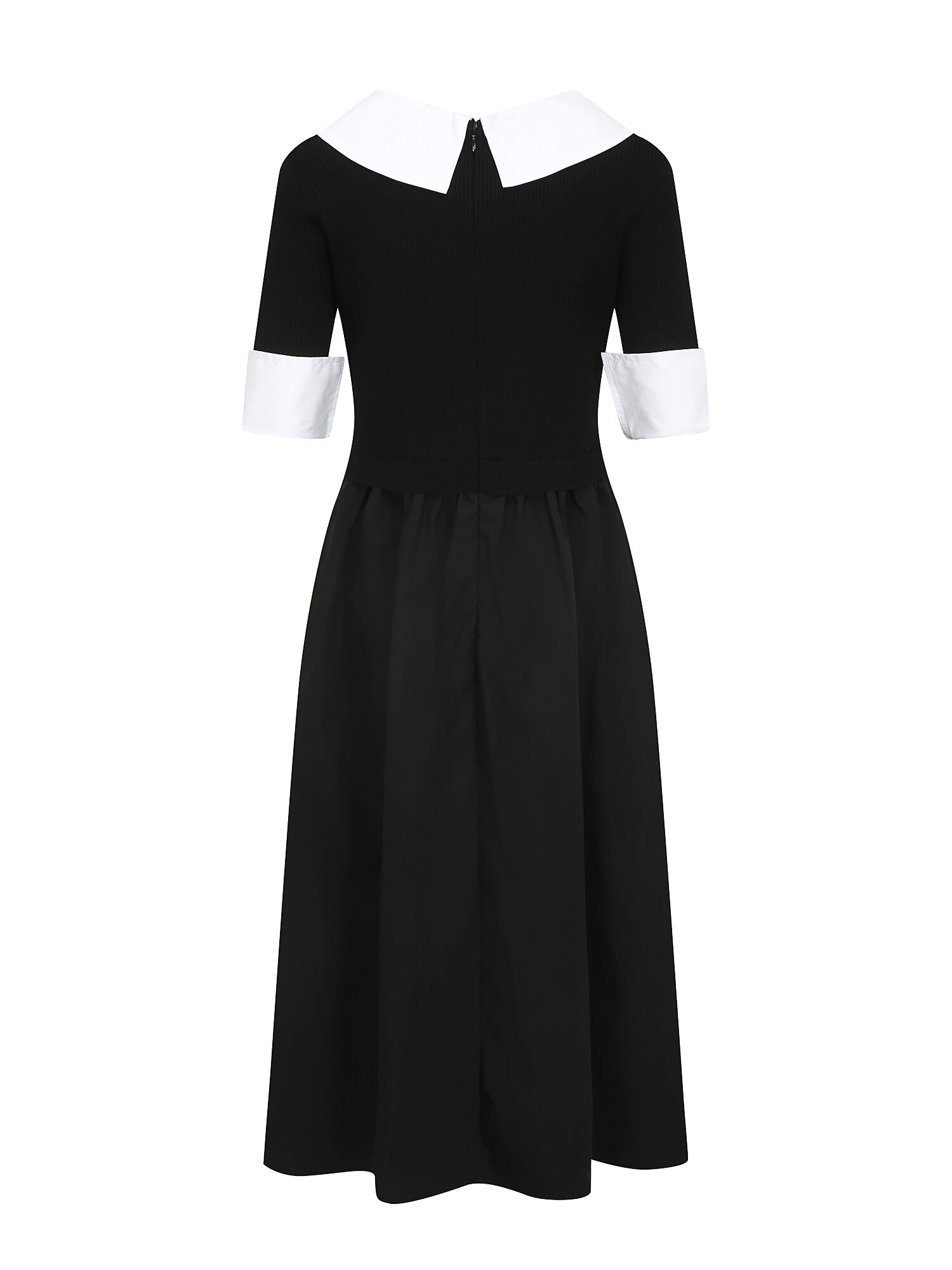 셔츠 니트 배색 플레어 원피스 (BLACK)