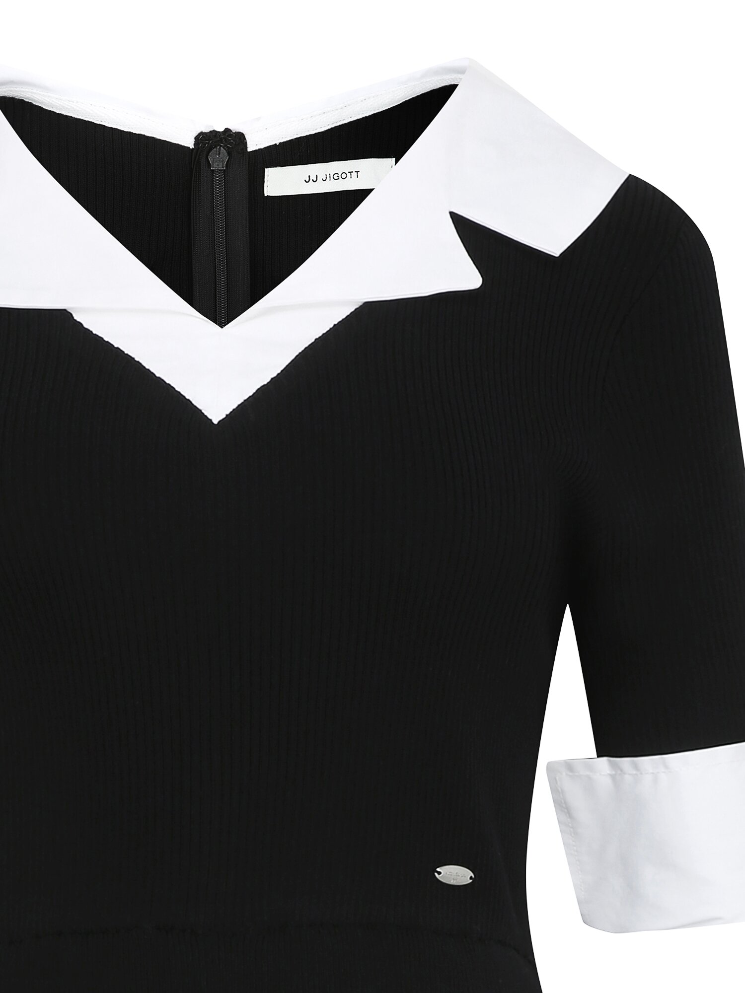 셔츠 니트 배색 플레어 원피스 (BLACK)