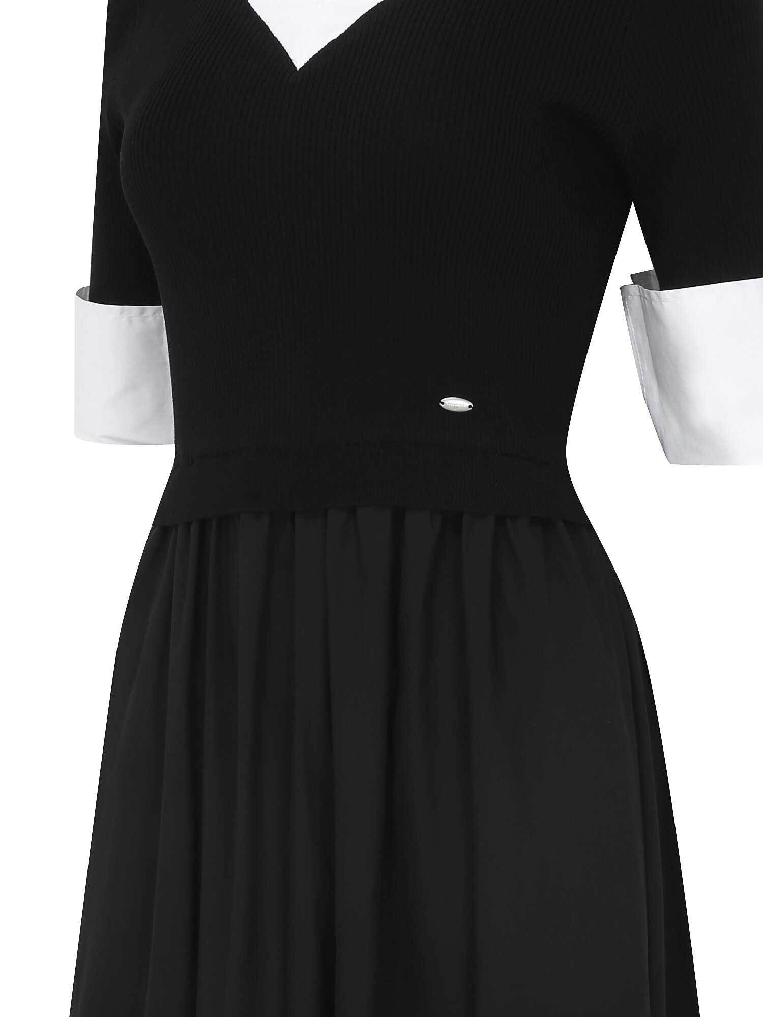 셔츠 니트 배색 플레어 원피스 (BLACK)