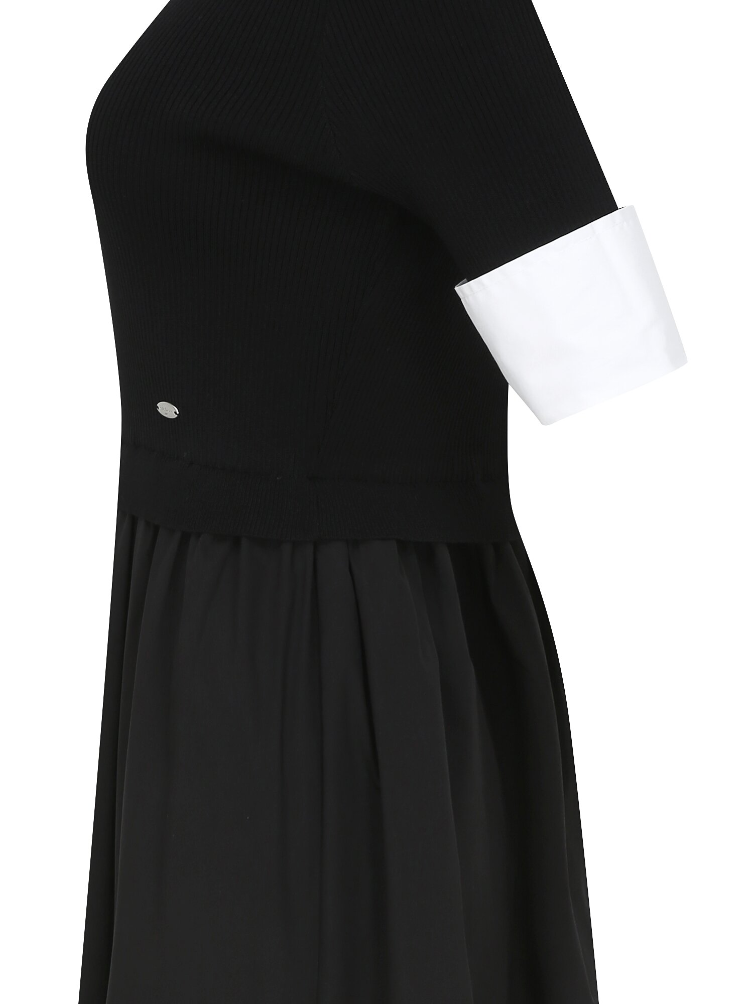 셔츠 니트 배색 플레어 원피스 (BLACK)