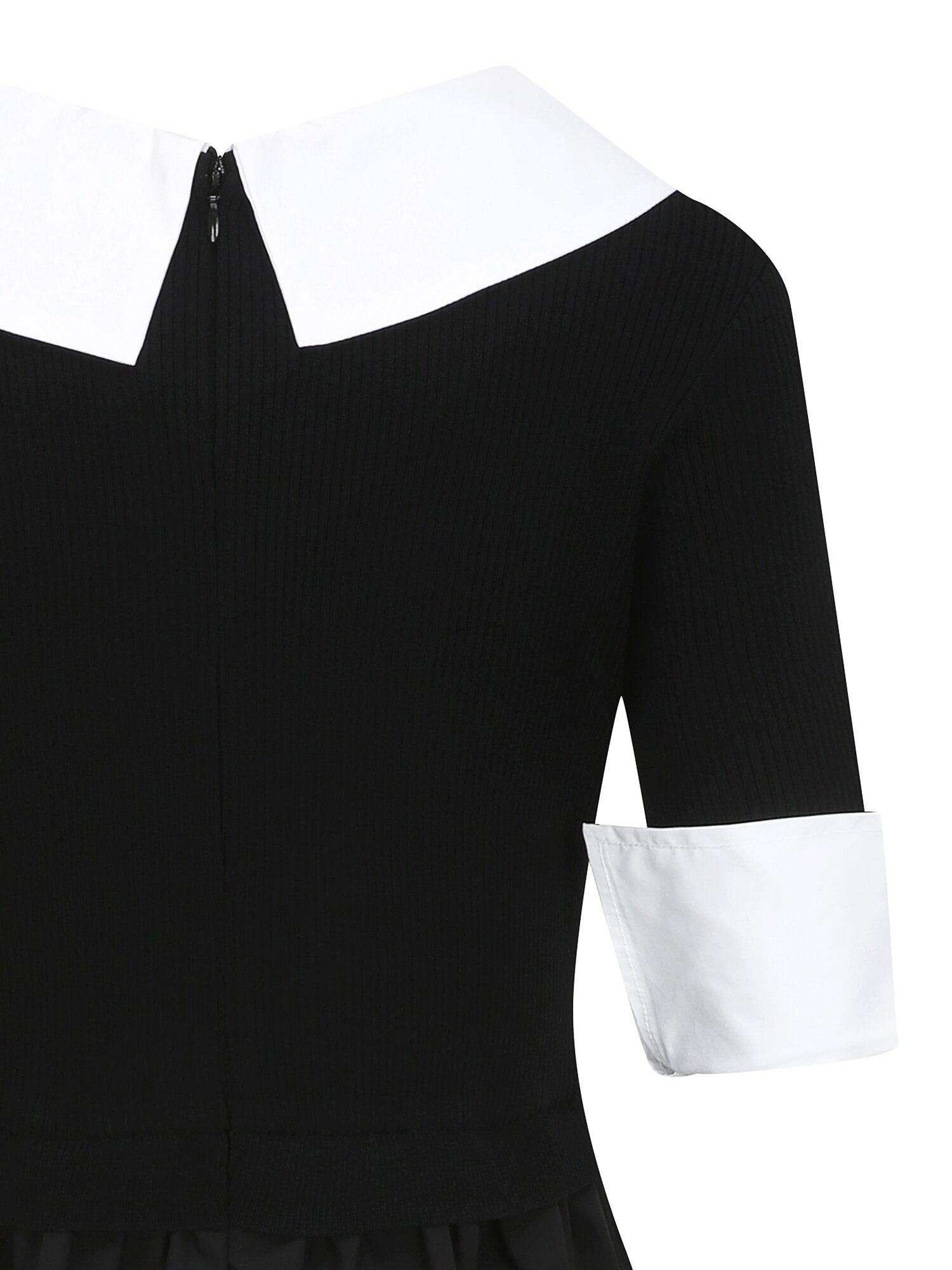 셔츠 니트 배색 플레어 원피스 (BLACK)