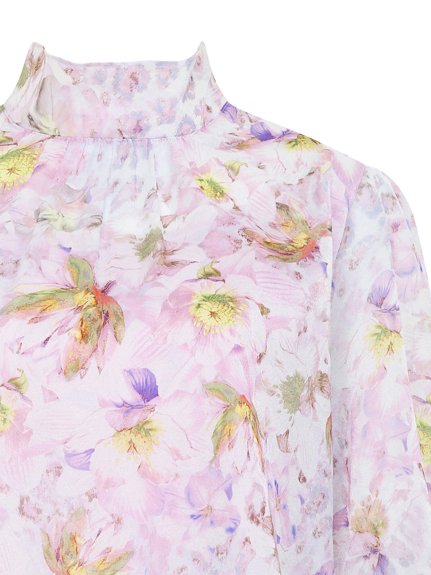 백 스트랩 셔링 하이넥 블라우스 (PRINT PINK)