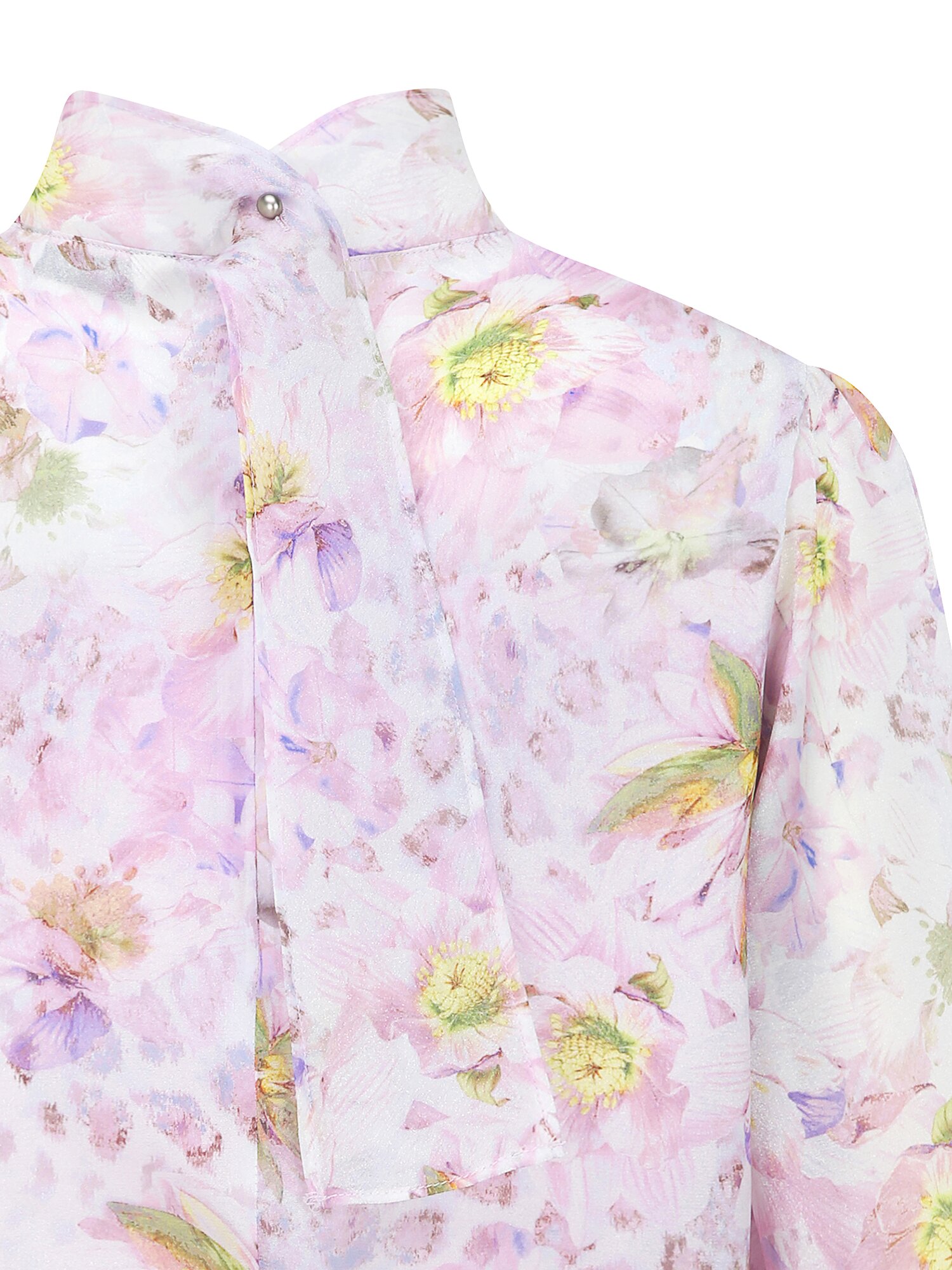 백 스트랩 셔링 하이넥 블라우스 (PRINT PINK)