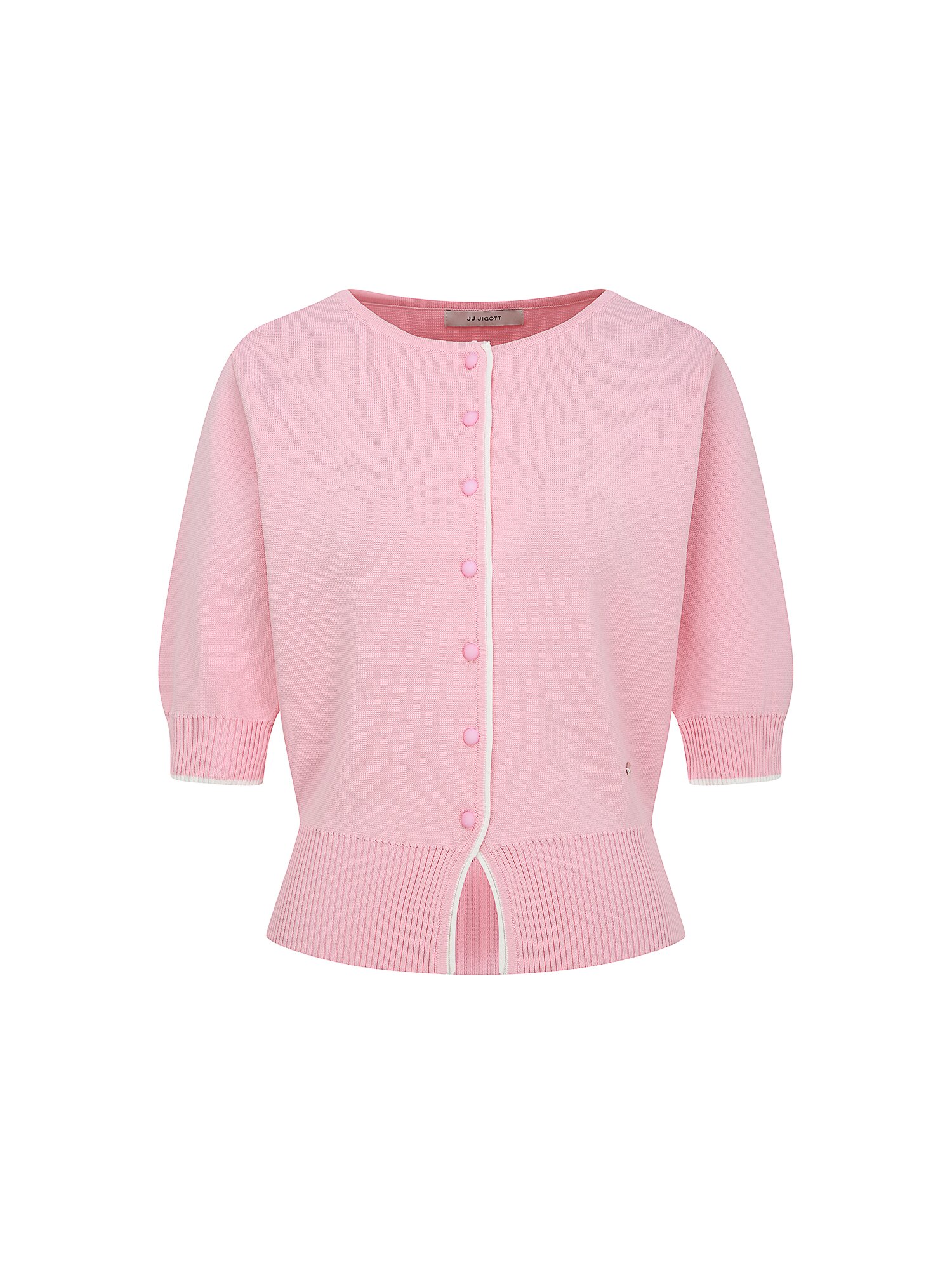 배색 하프 슬리브 크롭 가디건 (PINK)