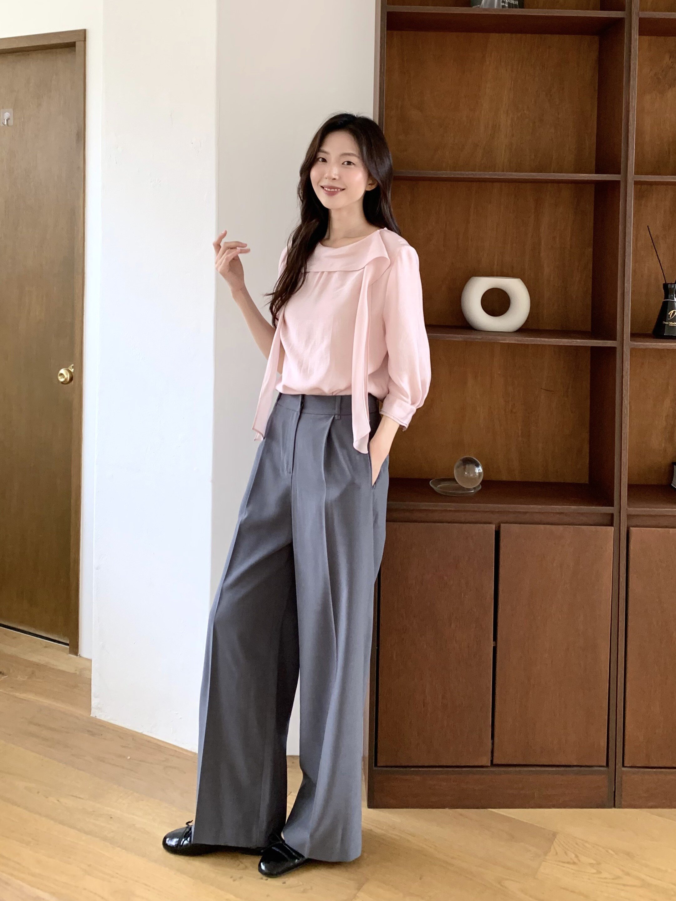 웰트 포켓 원턱 와이드 팬츠 (DARK GREY)