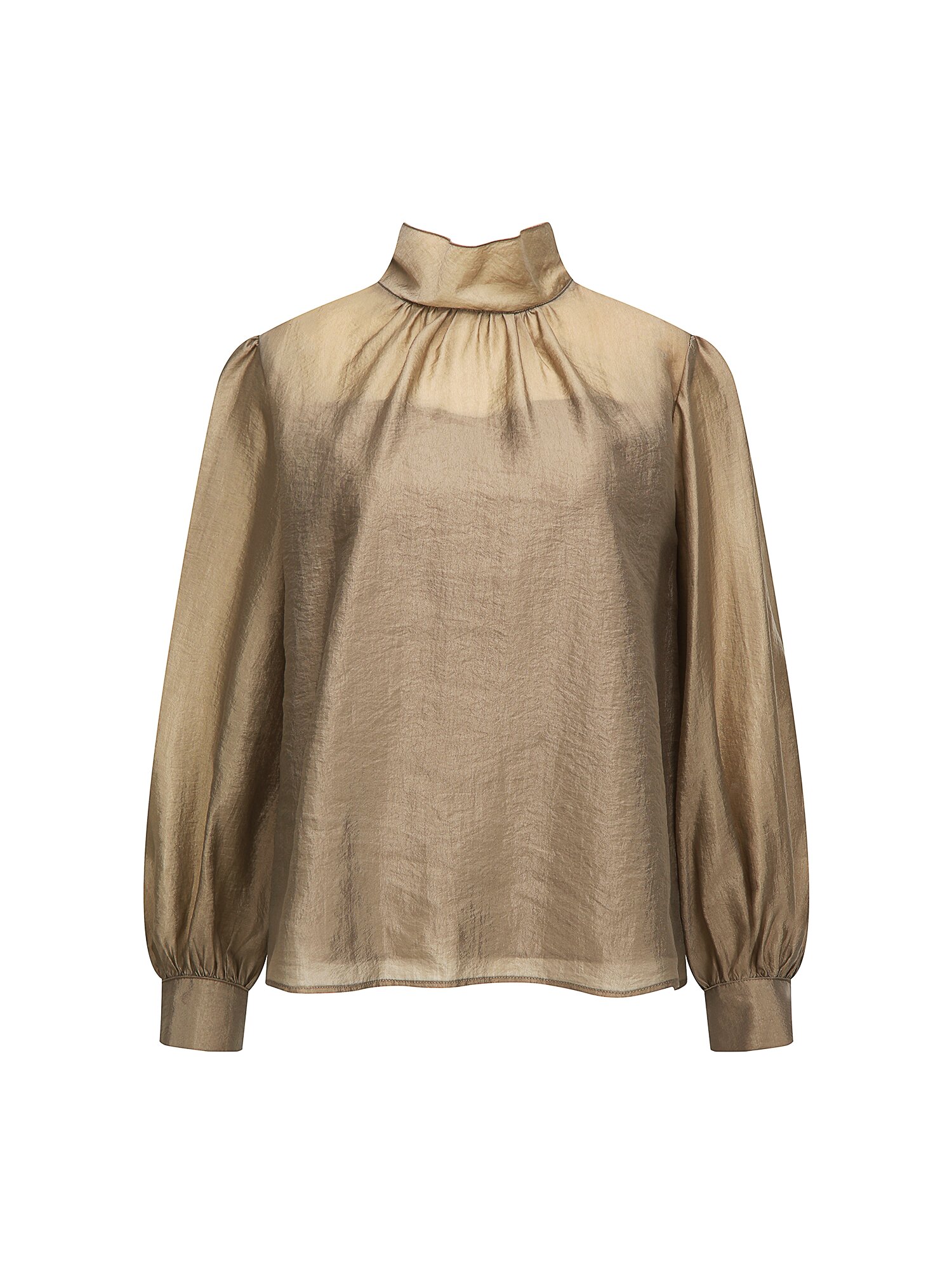 백 스트랩 셔링 하이넥 블라우스 (BEIGE)