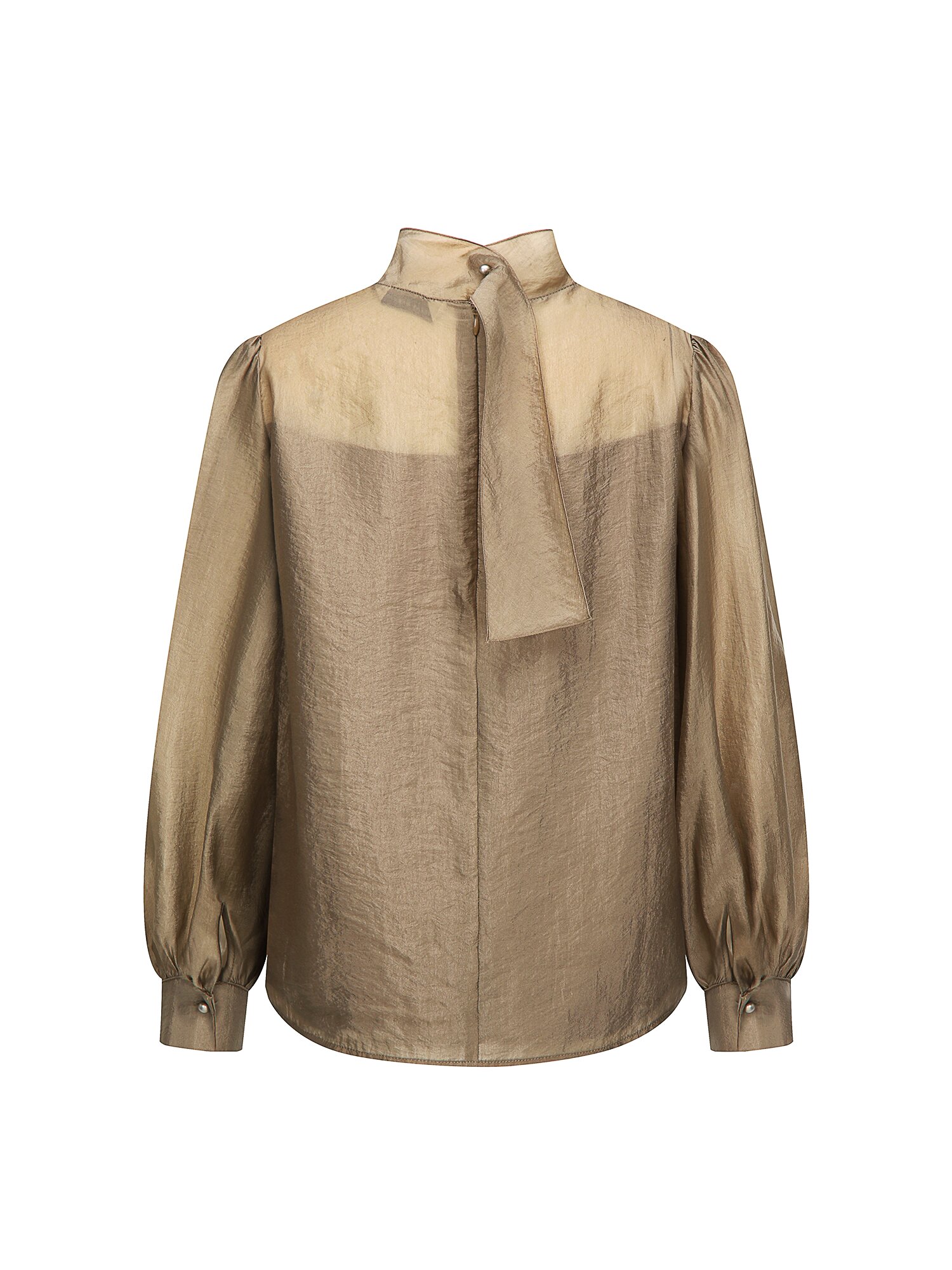 백 스트랩 셔링 하이넥 블라우스 (BEIGE)