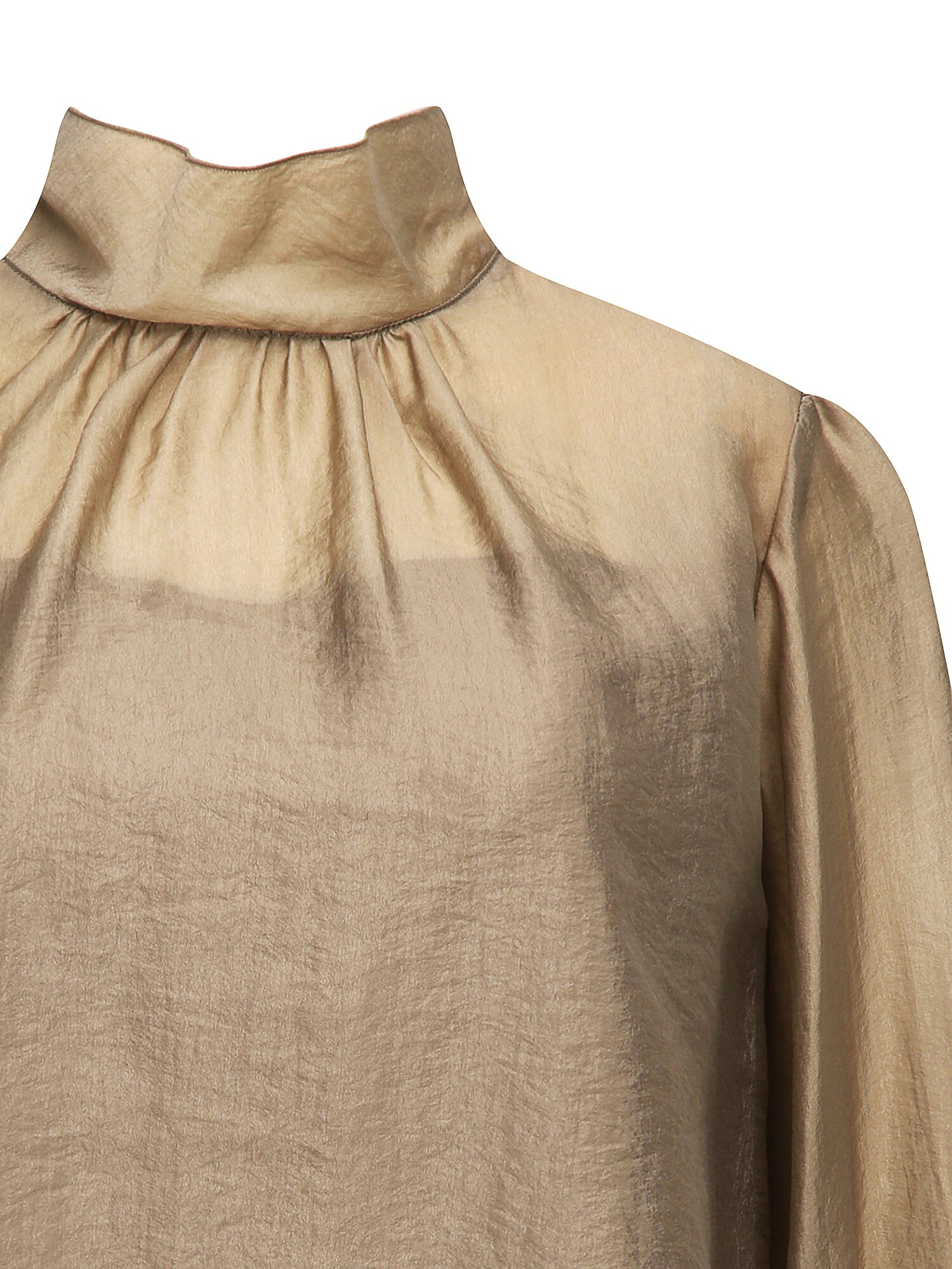 백 스트랩 셔링 하이넥 블라우스 (BEIGE)