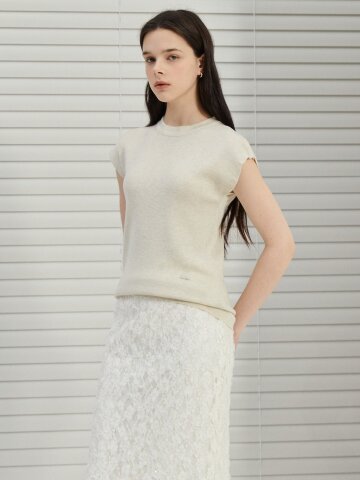 캡 슬리브 라운드넥 풀오버 니트 