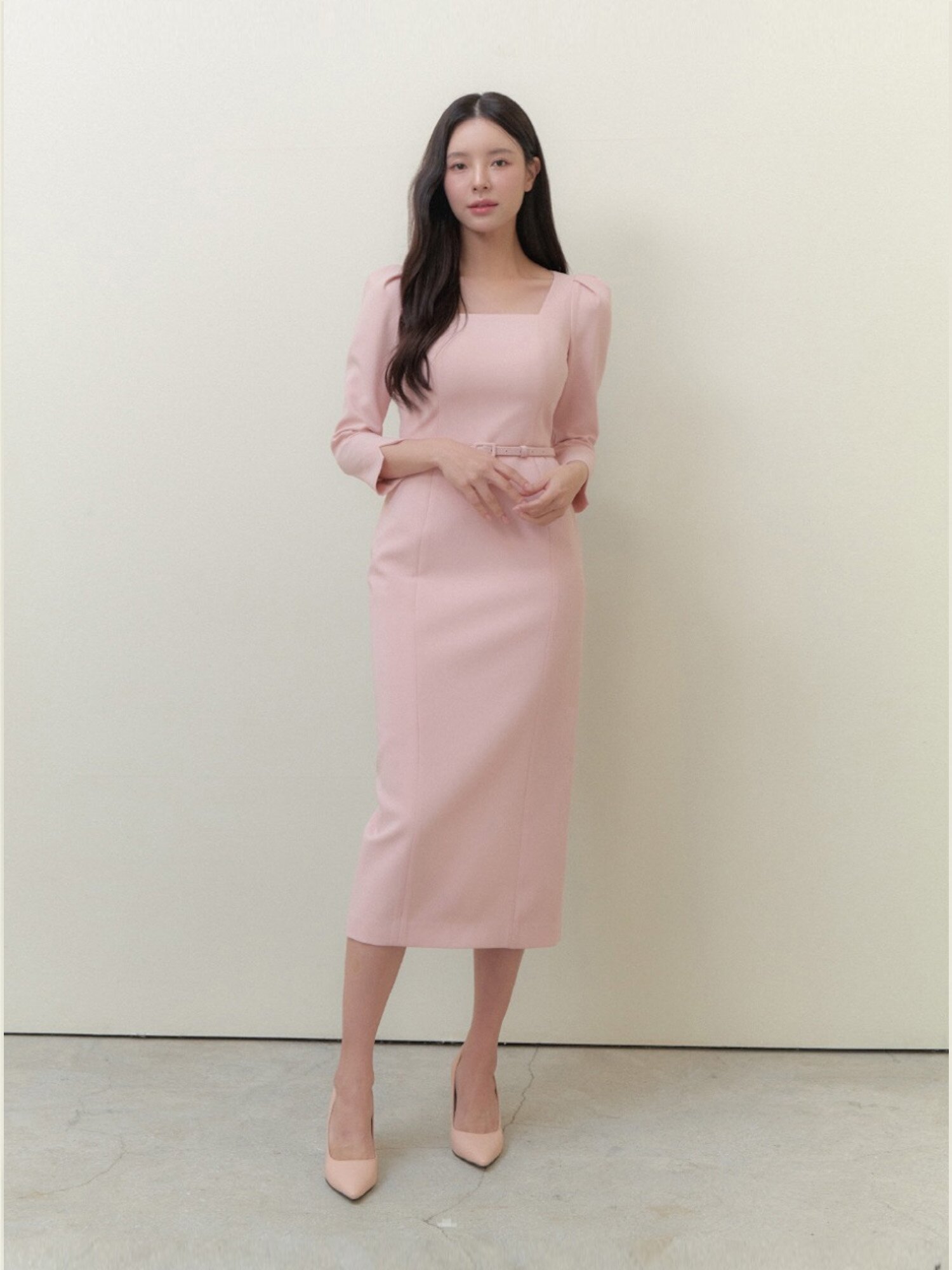 Square-neck Slim Dress(LL) / Pink(4color)