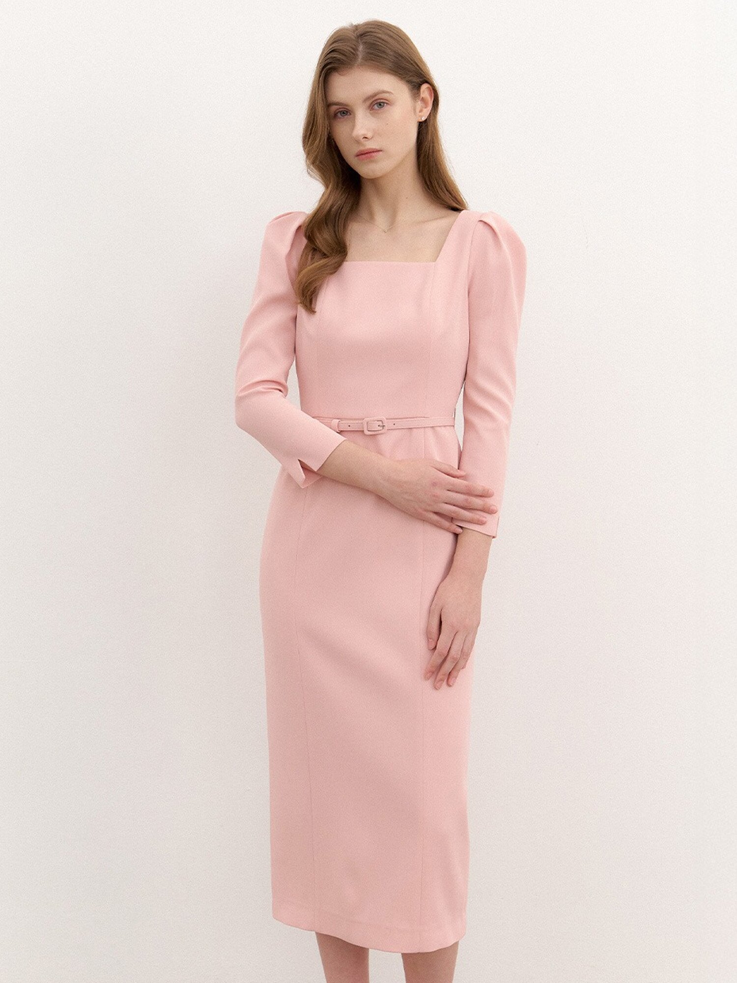 Square-neck Slim Dress(LL) / Pink(4color)