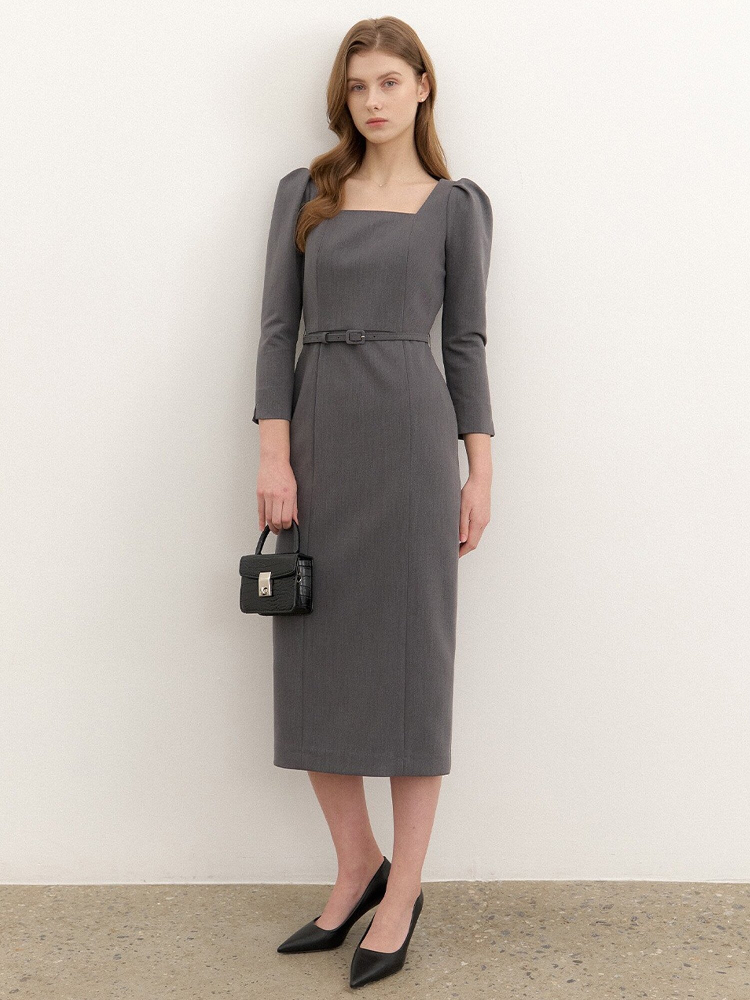 Square-neck Slim Dress(LL) / Gray(4color)