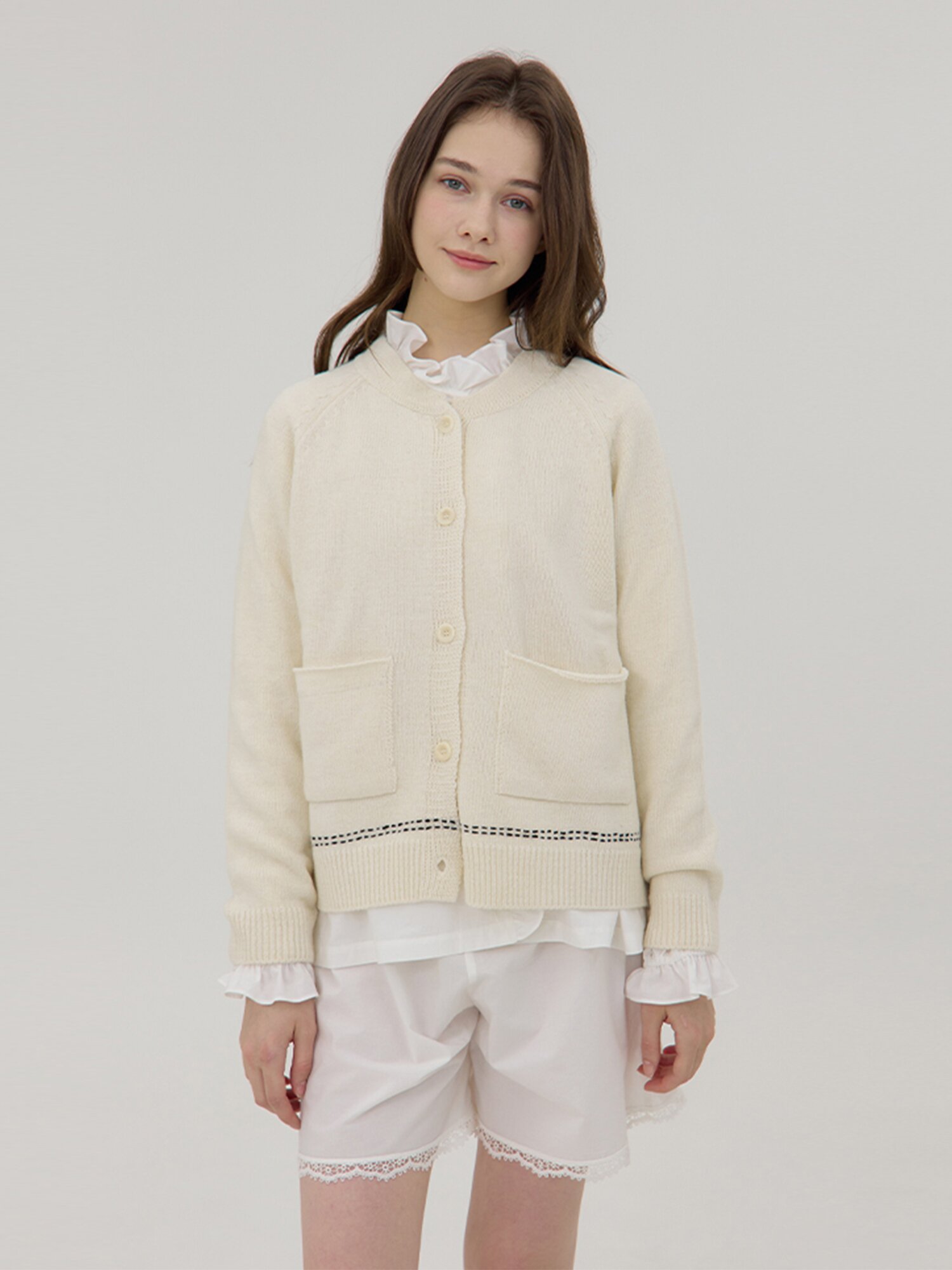 Sosenuto Hand Stitch Cardigan - Ivory