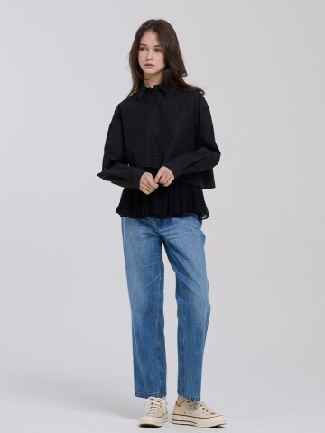 S-커브 크롭 셔츠 - 블랙