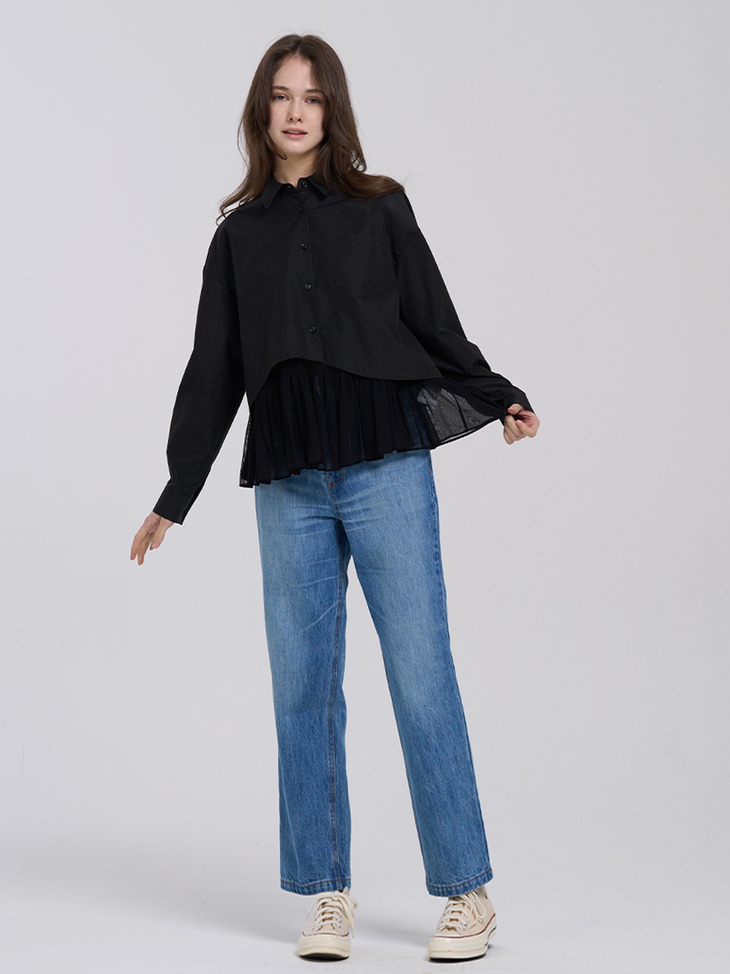 S-Curve Crop  Shirt - Black