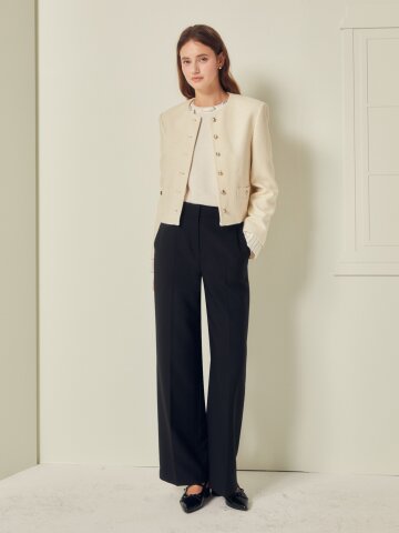 탭 장식 와이드 일자핏 팬츠 