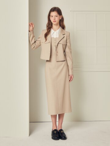 더블 버튼 백 슬릿 펜슬 스커트 