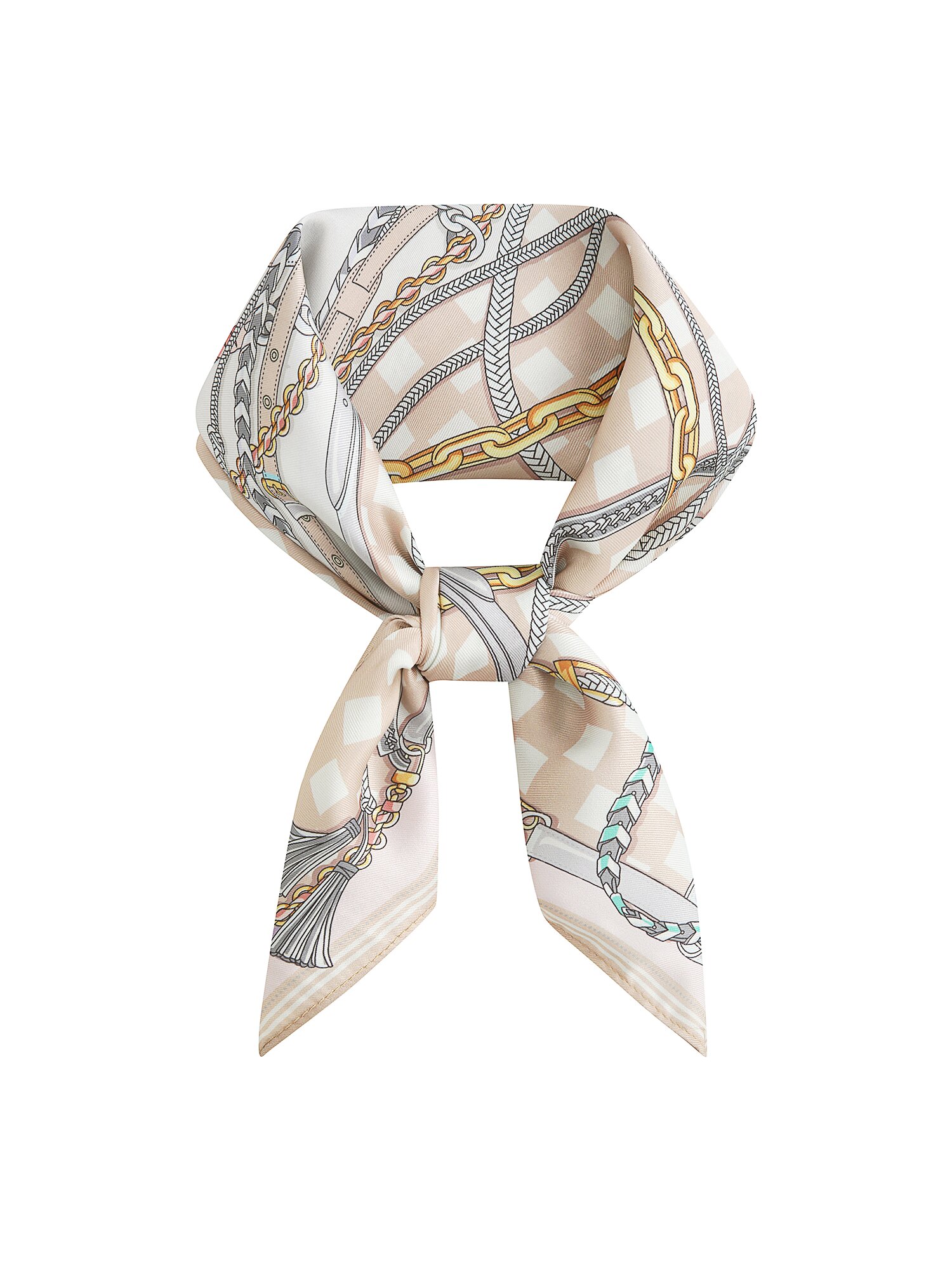 체인 일러스트 스퀘어 스카프 (PRINT BEIGE)