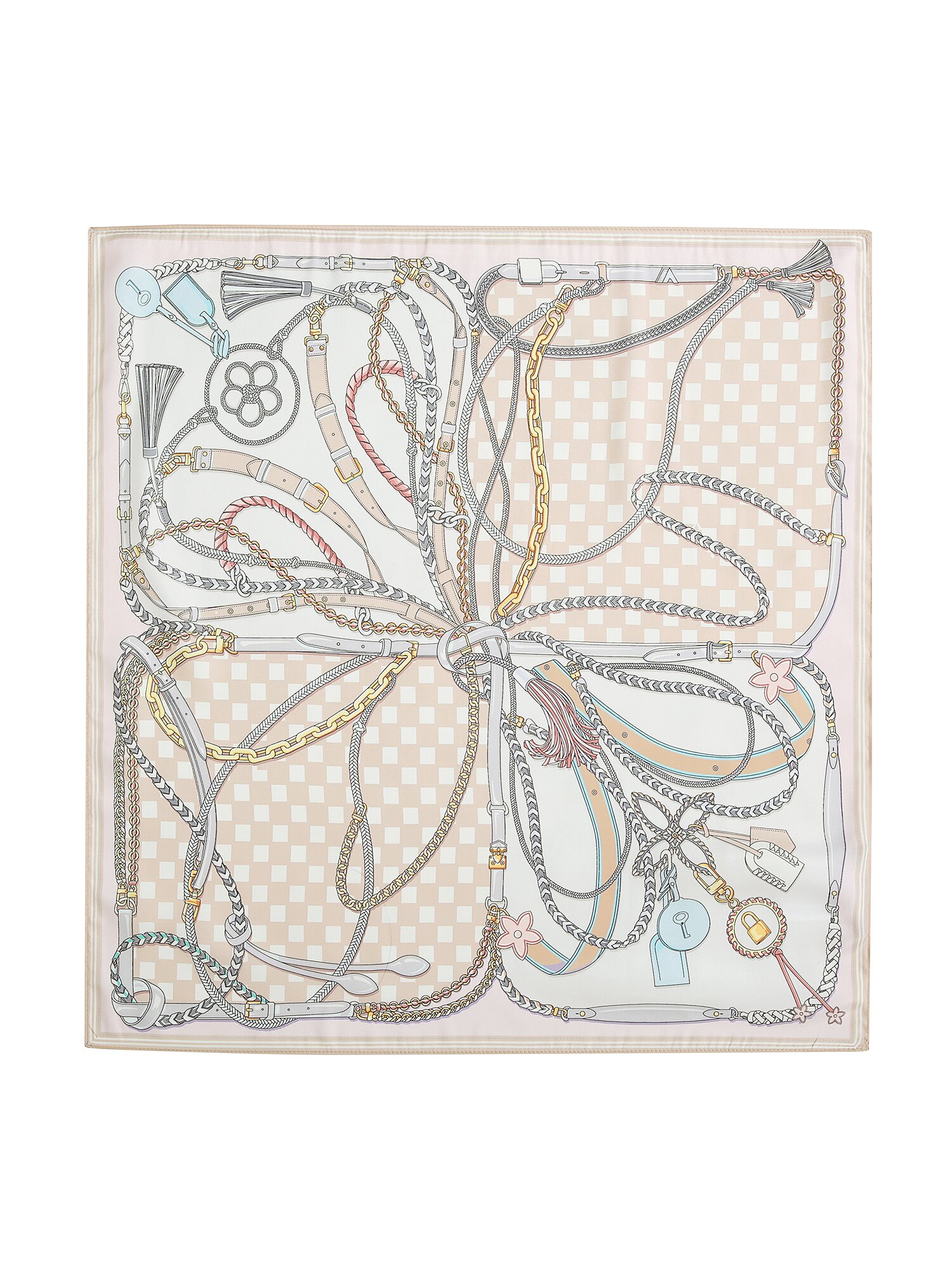 체인 일러스트 스퀘어 스카프 (PRINT BEIGE)